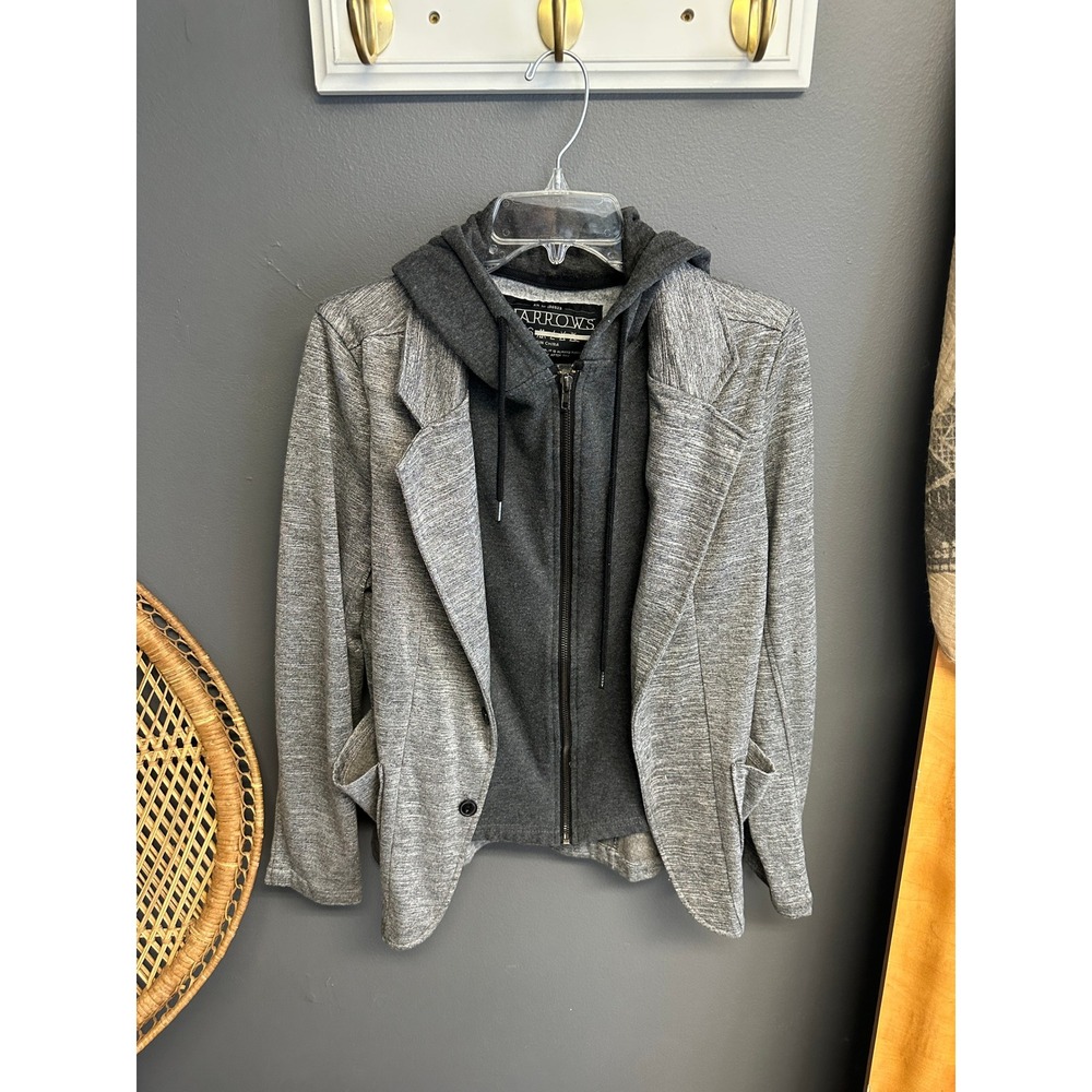 The Narrows Womens S Gray Layered‎ Hoodie Blazer Jacket Cotton Blend Heathered